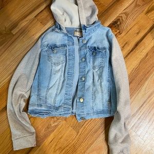 Wallflower Denim Jean Jacket with Soft Fabric Sleeves and Hood